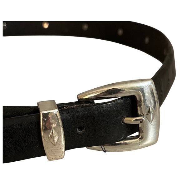 Brighton Accessories - Brighton Womens Black Leather Western Studded Belt Silver Buckle 38 Designer